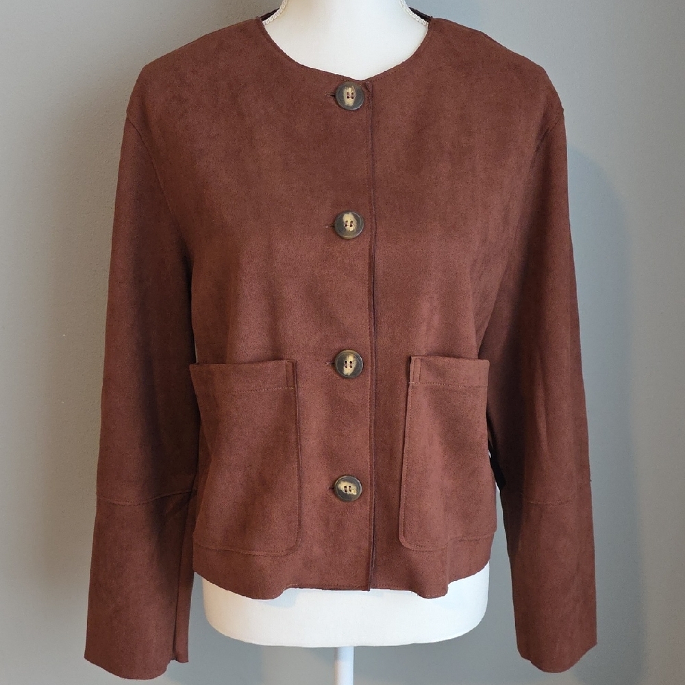 Moa Moa Brown Women's Jacket Faux Suede Size Medium Junior's NWT